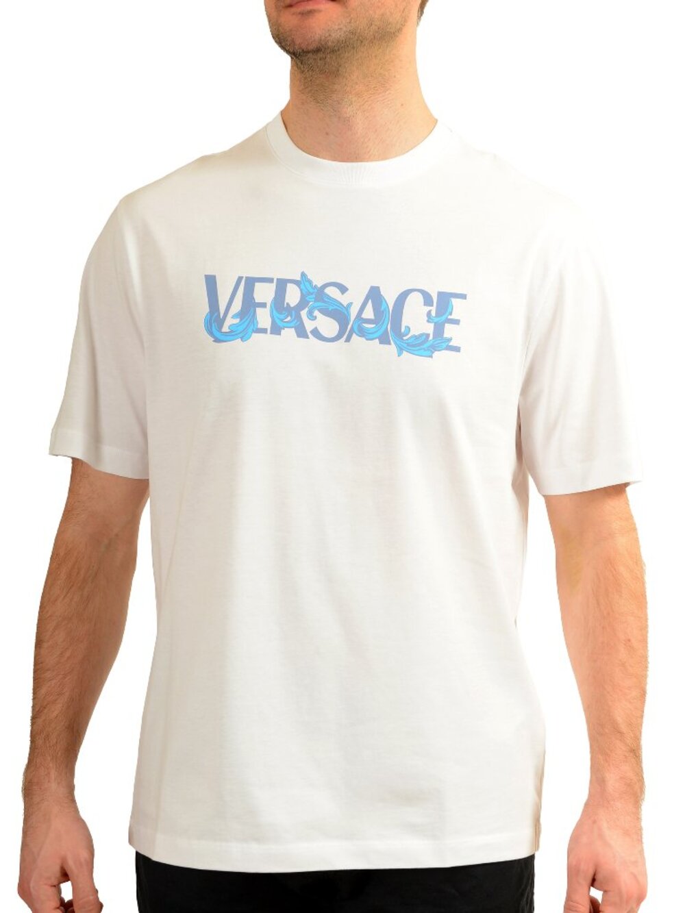 Versace Men's Logo Print White Crewneck Short Sleeve T-Shirt US L IT 52